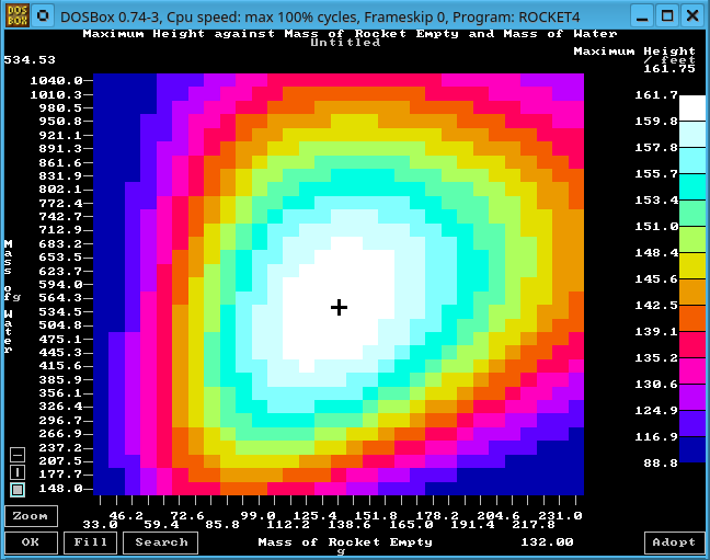 Water Rocket Computer Model running in VGA Graphics mode on a modern machine in an emulator