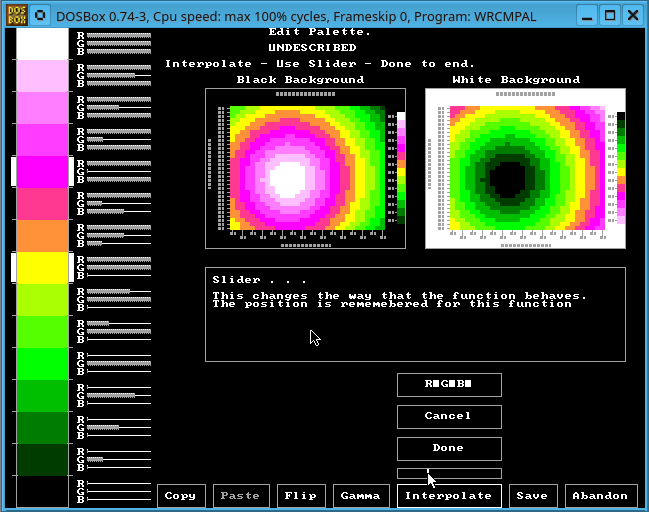 Water Rocket Computer Model Palette editor running on a modern machine in an emulator.